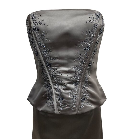 New Image Two-Piece Gray Corset Sweep Train Silk Womens Sz 10 Formal Dress Prom - Picture 2 of 16